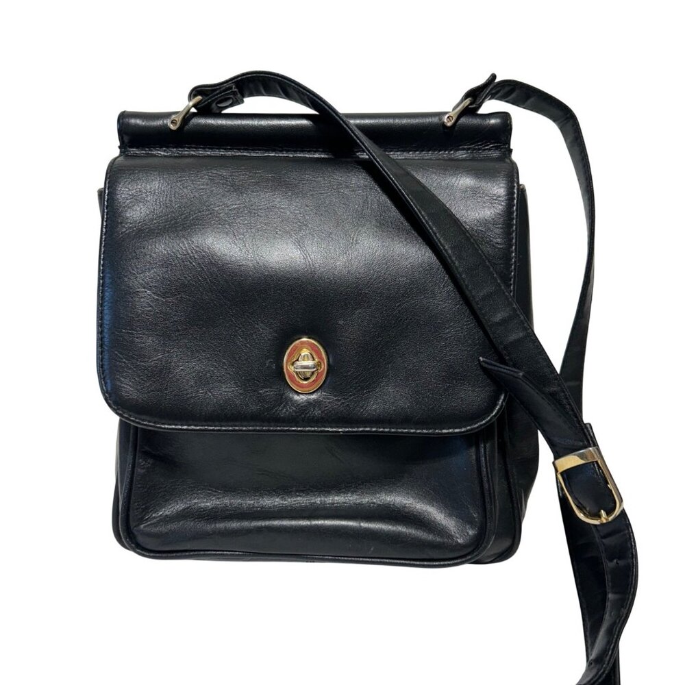 Gianni Bernini Black Leather Crossbody Bag With Adjustable Strap & Gold Hardware